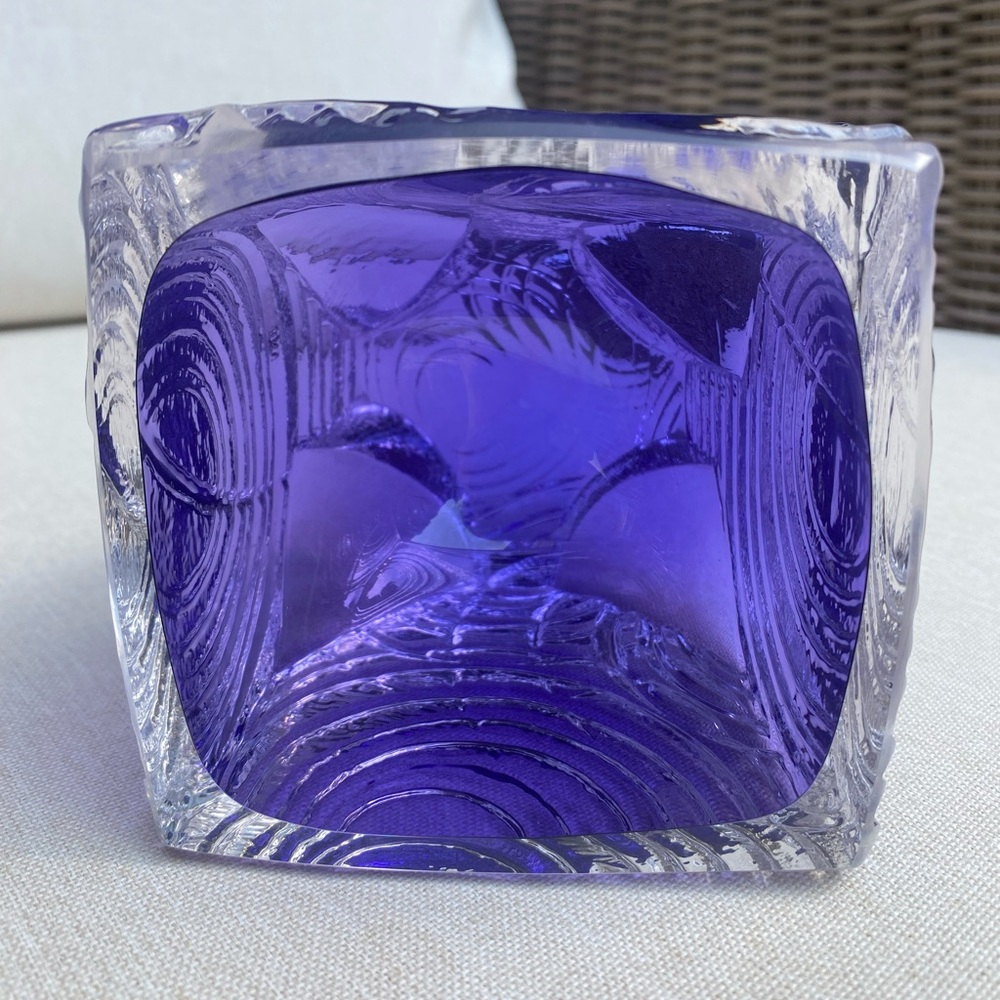 SIGNED Michael Mikayla Purple Glass Art Cube - Picture 5 of 8